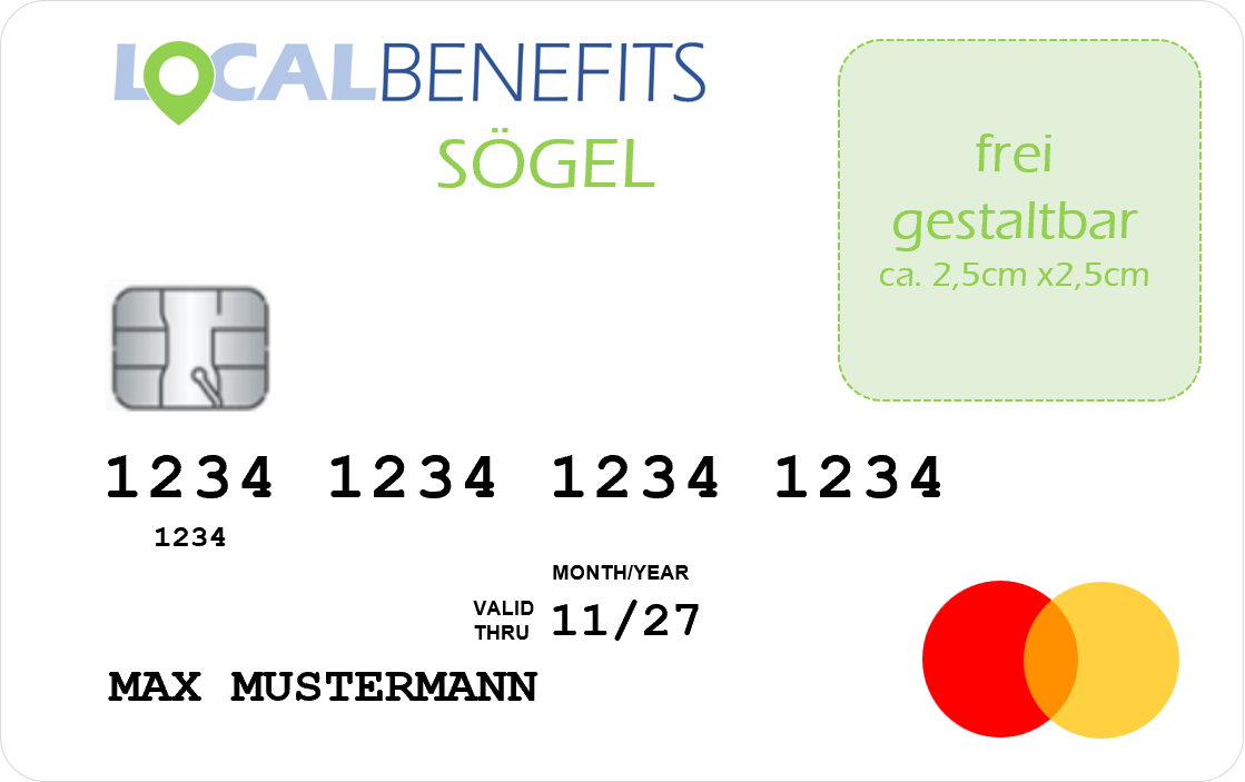 LOCALBENEFITS Sachbezugskarte, mit der Sie bei über 80 lokalen Händlern in Sögel den steuerfreien Sachbezug (€50) nutzen können.