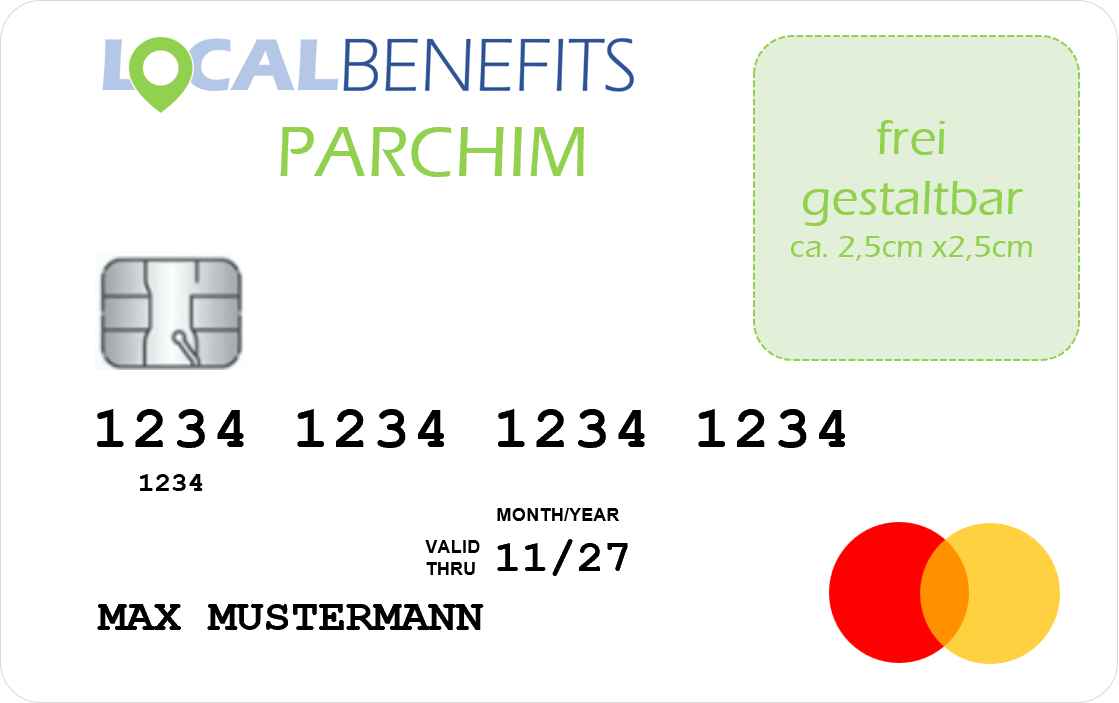 LOCALBENEFITS Sachbezugskarte, mit der Sie bei über 130 lokalen Händlern in Parchim den steuerfreien Sachbezug (€50) nutzen können.