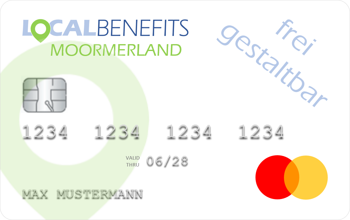 LOCALBENEFITS Sachbezugskarte, mit der Sie bei über 90 lokalen Händlern in Moormerland den steuerfreien Sachbezug (€50) nutzen können.