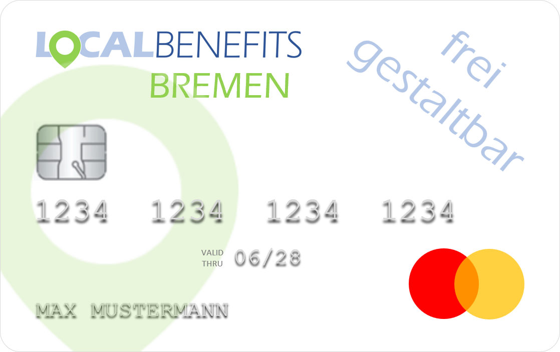 LOCALBENEFITS Guthabenkarte, mit der der steuerfreie Sachbezug (€50) in Bremen bei über 4600 lokalen Partnern genutzt werden kann.