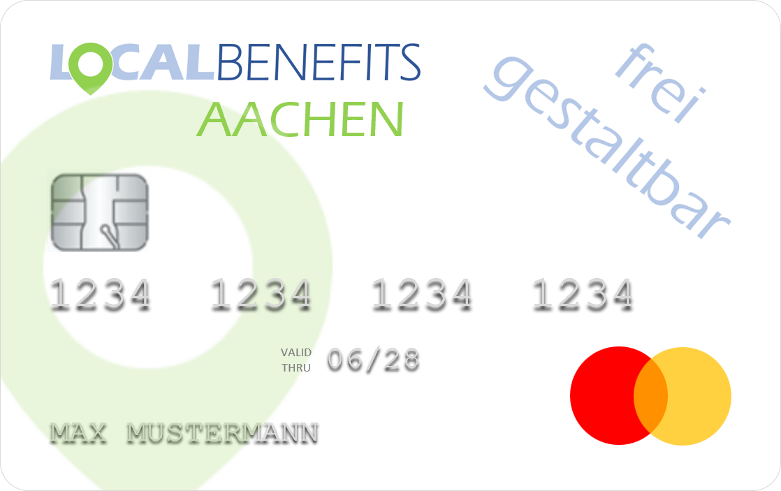 LOCALBENEFITS Sachbezugskarte zur Nutzung des steuerfreien Sachbezugs (€50) bei über 2600 lokalen Händlern/Dienstleistern in Aachen.