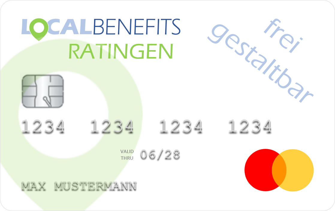 LOCALBENEFITS Sachbezugskarte, mit der Sie bei über 630 lokalen Händlern in Ratingen den steuerfreien Sachbezug (€50) nutzen können.