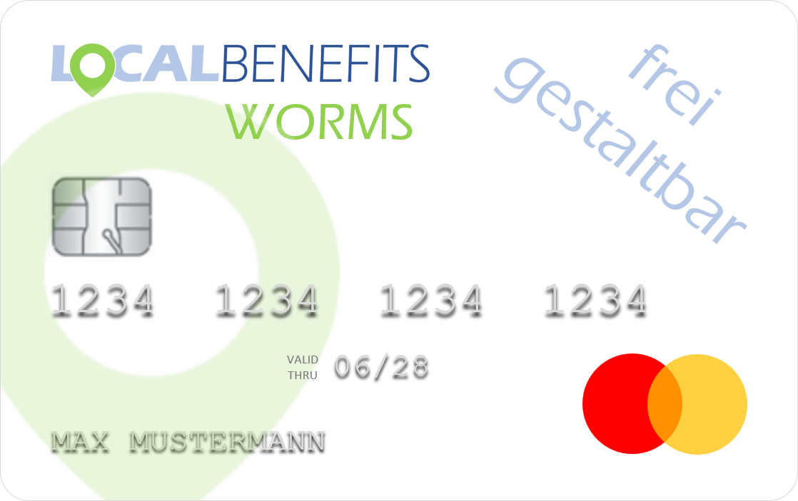 LOCALBENEFITS Sachbezugskarte, mit der Sie bei über 540 lokalen Händlern in Worms den steuerfreien Sachbezug (€50) nutzen können.