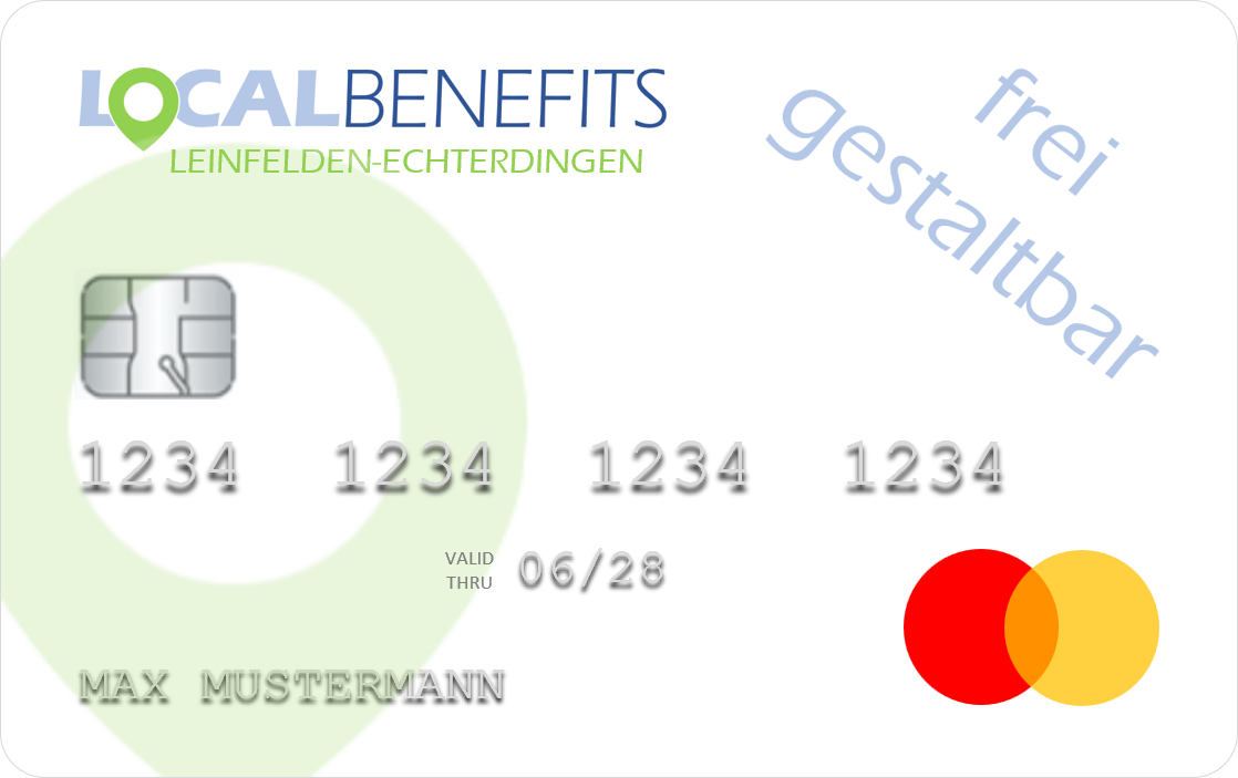 LOCALBENEFITS Guthabenkarte, mit der der steuerfreie Sachbezug (€50) in Leinfelden-Echterdingen bei über 330 lokalen Partnern genutzt werden kann.