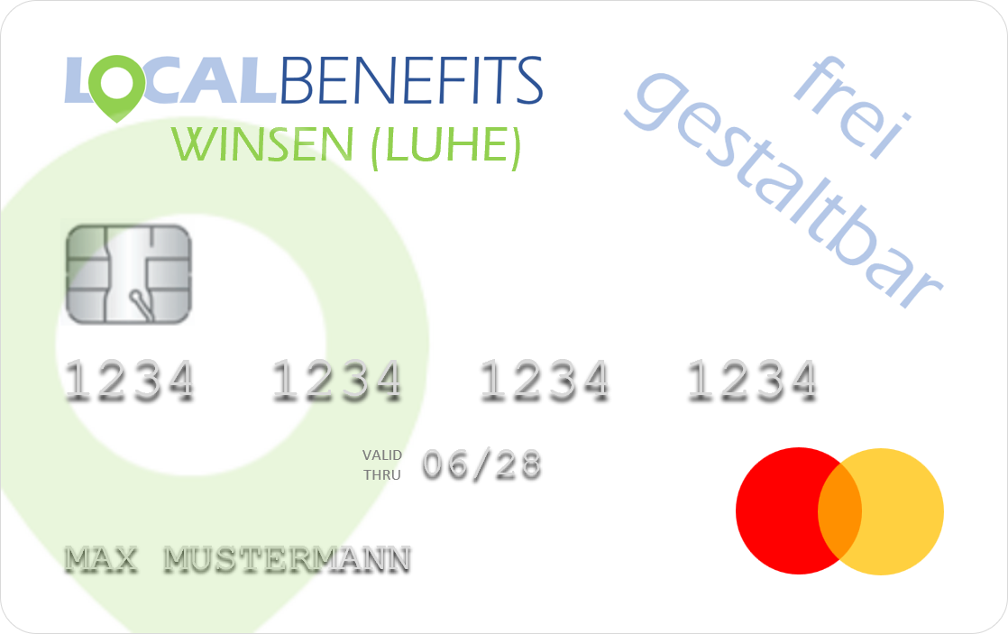 LOCALBENEFITS Guthabenkarte, mit der der steuerfreie Sachbezug (€50) in Winsen (Luhe) bei über 270 lokalen Partnern genutzt werden kann.