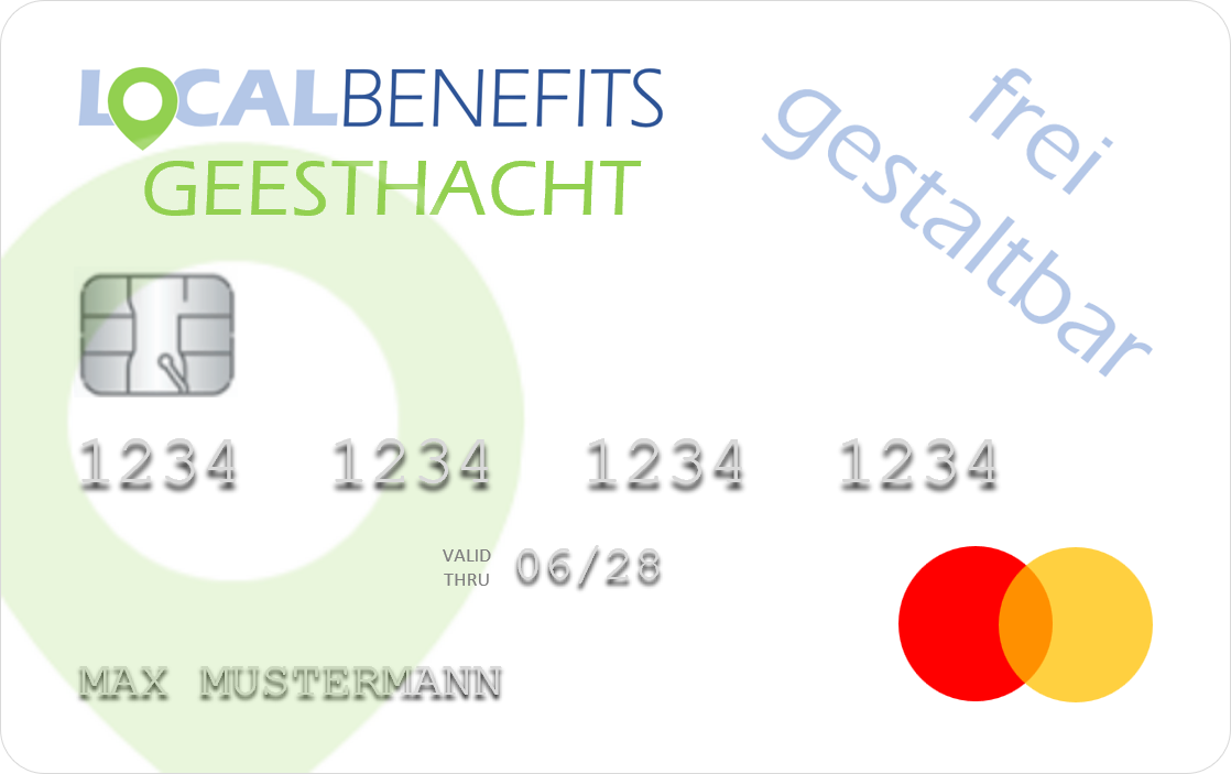 LOCALBENEFITS Sachbezugskarte, mit der Sie bei über 150 lokalen Händlern in Geesthacht den steuerfreien Sachbezug (€50) nutzen können.