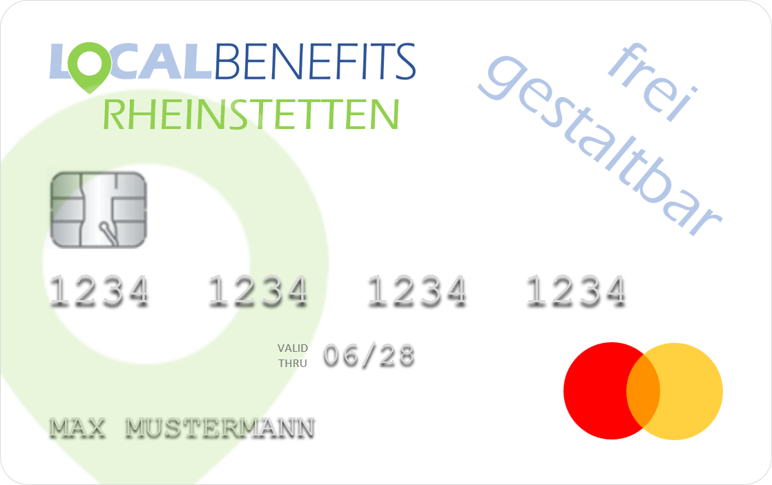 LOCALBENEFITS Guthabenkarte, mit der der steuerfreie Sachbezug (€50) in Rheinstetten bei über 60 lokalen Partnern genutzt werden kann.
