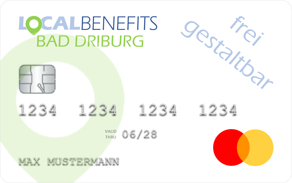 LOCALBENEFITS Sachbezugskarte, mit der Sie bei über 140 lokalen Händlern in Bad Driburg den steuerfreien Sachbezug (€50) nutzen können.