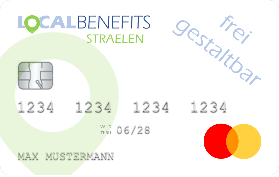 LOCALBENEFITS Sachbezugskarte, mit der Sie bei über 170 lokalen Händlern in Straelen den steuerfreien Sachbezug (€50) nutzen können.