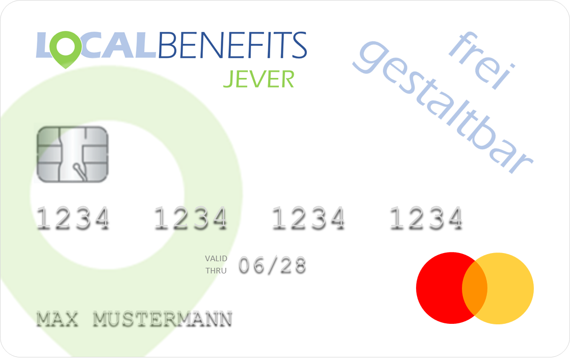 LOCALBENEFITS Sachbezugskarte, mit der Sie bei über 160 lokalen Händlern in Jever den steuerfreien Sachbezug (€50) nutzen können.