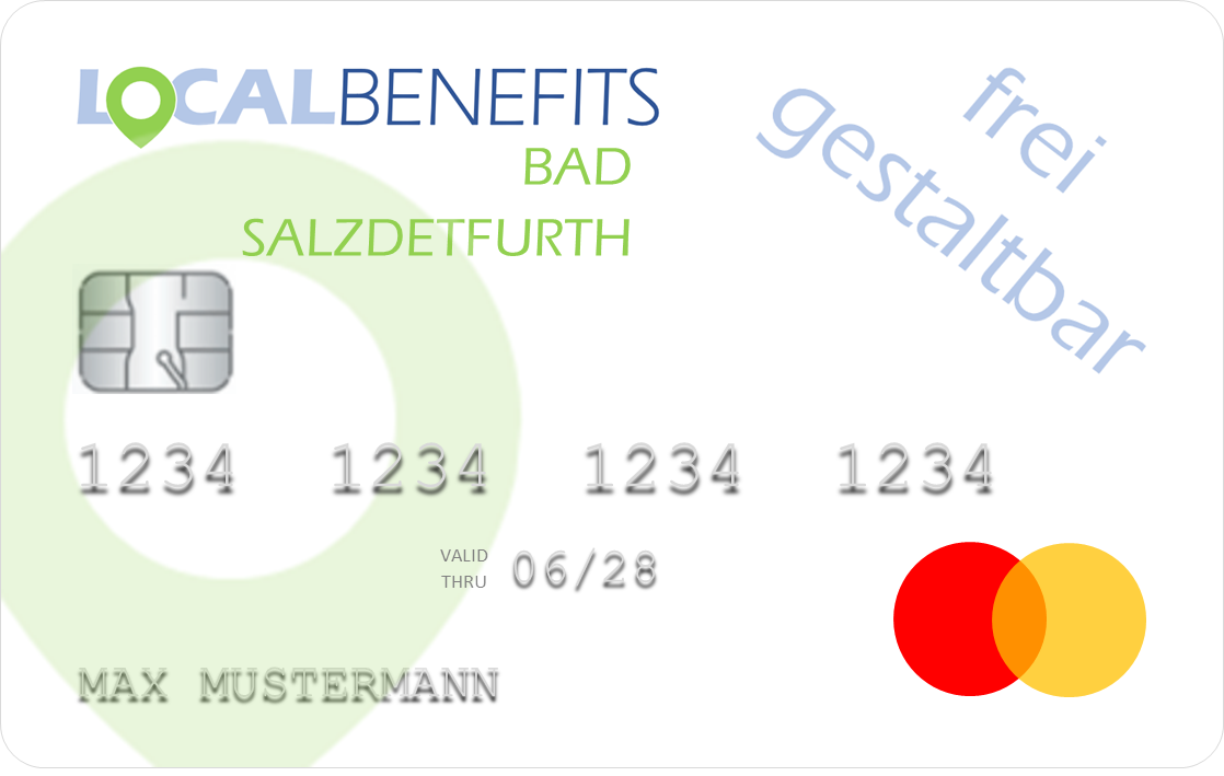 LOCALBENEFITS Guthabenkarte, mit der der steuerfreie Sachbezug (€50) in Bad Salzdetfurth bei über 70 lokalen Partnern genutzt werden kann.