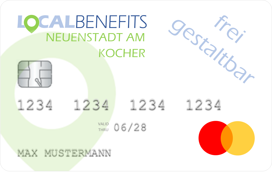 LOCALBENEFITS Sachbezugskarte, mit der Sie bei über 40 lokalen Händlern in Neuenstadt am Kocher den steuerfreien Sachbezug (€50) nutzen können.