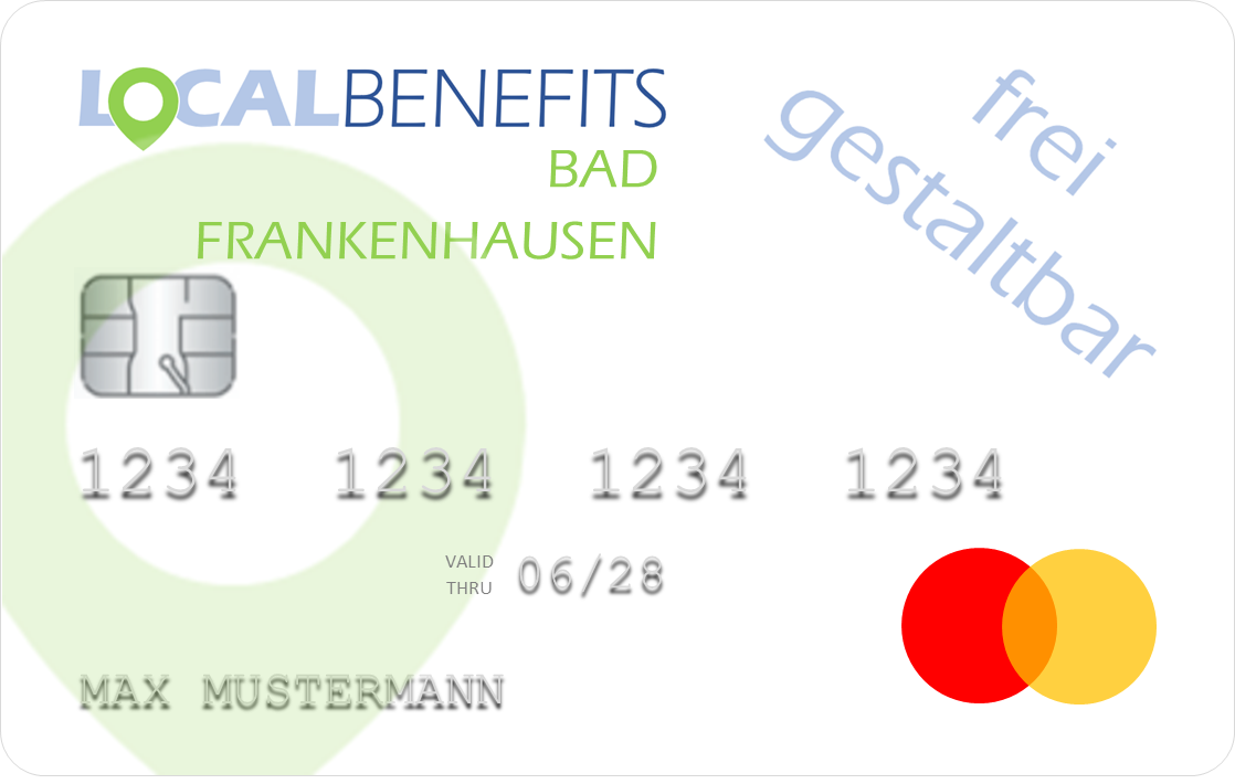 LOCALBENEFITS Sachbezugskarte zur Nutzung des steuerfreien Sachbezugs (€50) bei über 60 lokalen Händlern/Dienstleistern in Bad Frankenhausen.