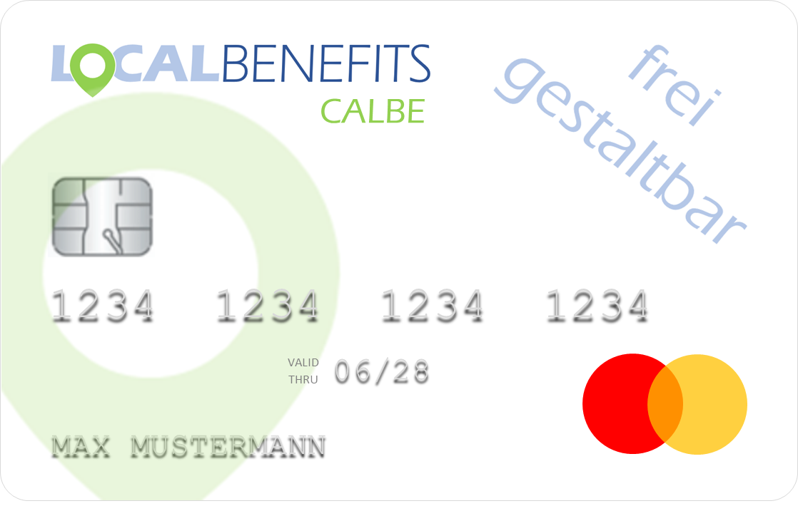 LOCALBENEFITS Sachbezugskarte zur Nutzung des steuerfreien Sachbezugs (€50) bei über 30 lokalen Händlern/Dienstleistern in Calbe.