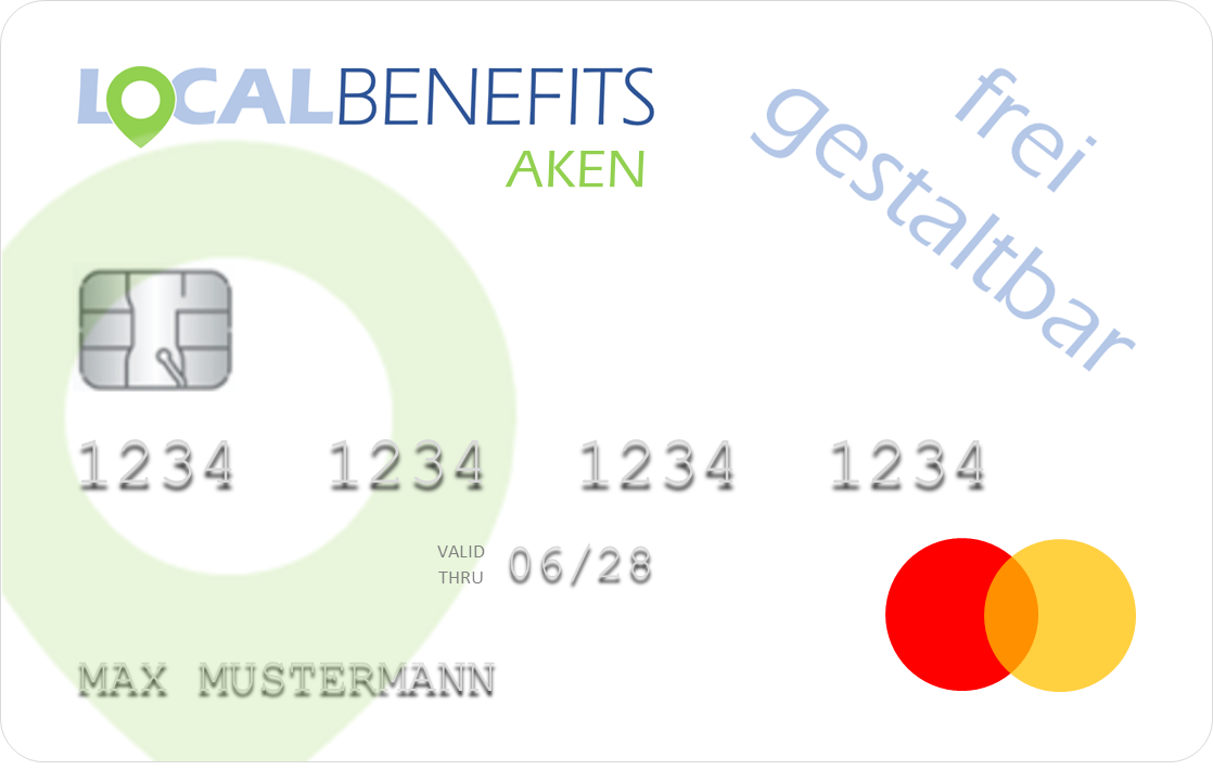 LOCALBENEFITS Sachbezugskarte, mit der Sie bei über 20 lokalen Händlern in Aken den steuerfreien Sachbezug (€50) nutzen können.