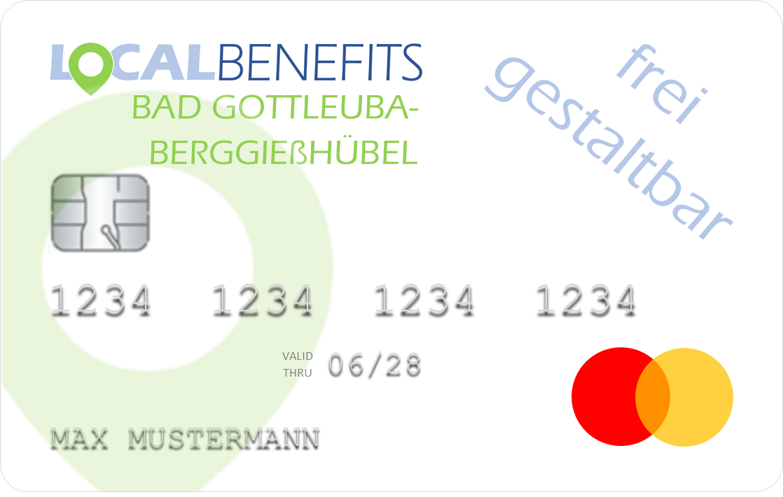 LOCALBENEFITS Guthabenkarte, mit der der steuerfreie Sachbezug (€50) in Bad Gottleuba-Berggießhübel bei über 10 lokalen Partnern genutzt werden kann.