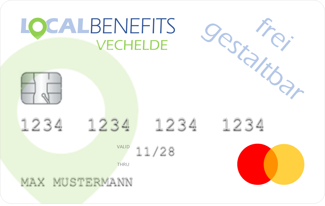 LOCALBENEFITS Sachbezugskarte, mit der Sie bei über 50 lokalen Händlern in Vechelde den steuerfreien Sachbezug (€50) nutzen können.
