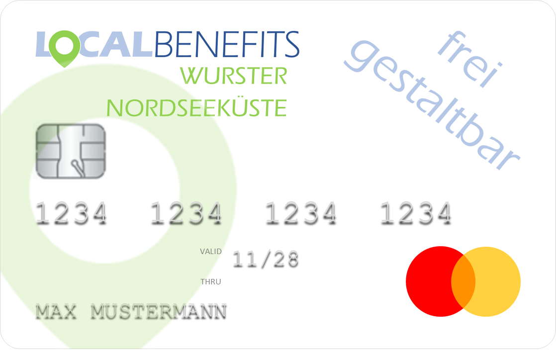 LOCALBENEFITS Sachbezugskarte, mit der Sie bei über 60 lokalen Händlern in Wurster Nordseeküste den steuerfreien Sachbezug (€50) nutzen können.
