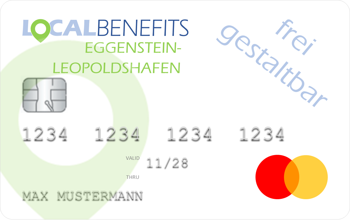 LOCALBENEFITS Guthabenkarte, mit der der steuerfreie Sachbezug (€50) in Eggenstein-Leopoldshafen bei über 60 lokalen Partnern genutzt werden kann.