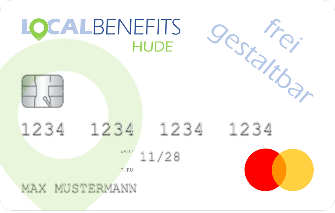 LOCALBENEFITS Sachbezugskarte zur Nutzung des steuerfreien Sachbezugs (€50) bei über 90 lokalen Händlern/Dienstleistern in Hude.