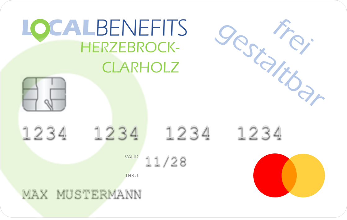 LOCALBENEFITS Sachbezugskarte zur Nutzung des steuerfreien Sachbezugs (€50) bei über 70 lokalen Händlern/Dienstleistern in Herzebrock-Clarholz.