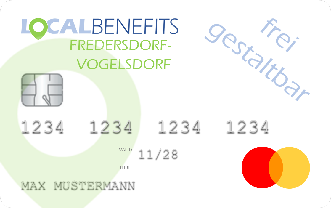 LOCALBENEFITS Sachbezugskarte, mit der Sie bei über 90 lokalen Händlern in Fredersdorf-Vogelsdorf den steuerfreien Sachbezug (€50) nutzen können.