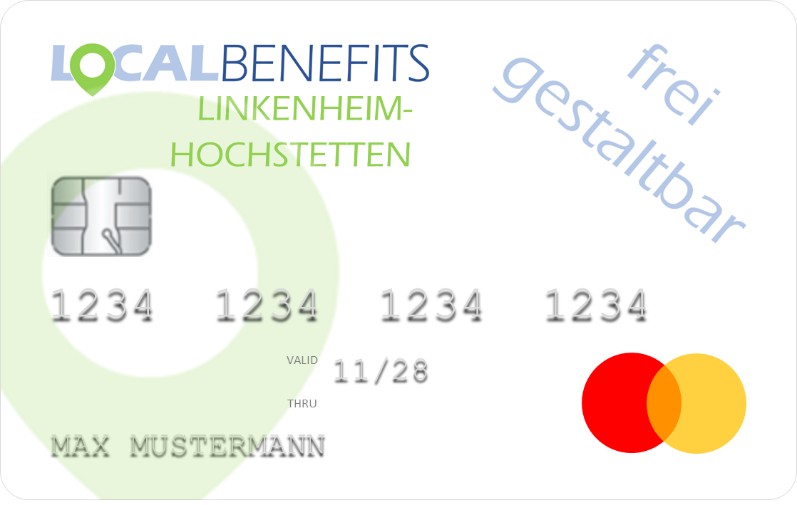 LOCALBENEFITS Guthabenkarte, mit der der steuerfreie Sachbezug (€50) in Linkenheim-Hochstetten bei über 30 lokalen Partnern genutzt werden kann.