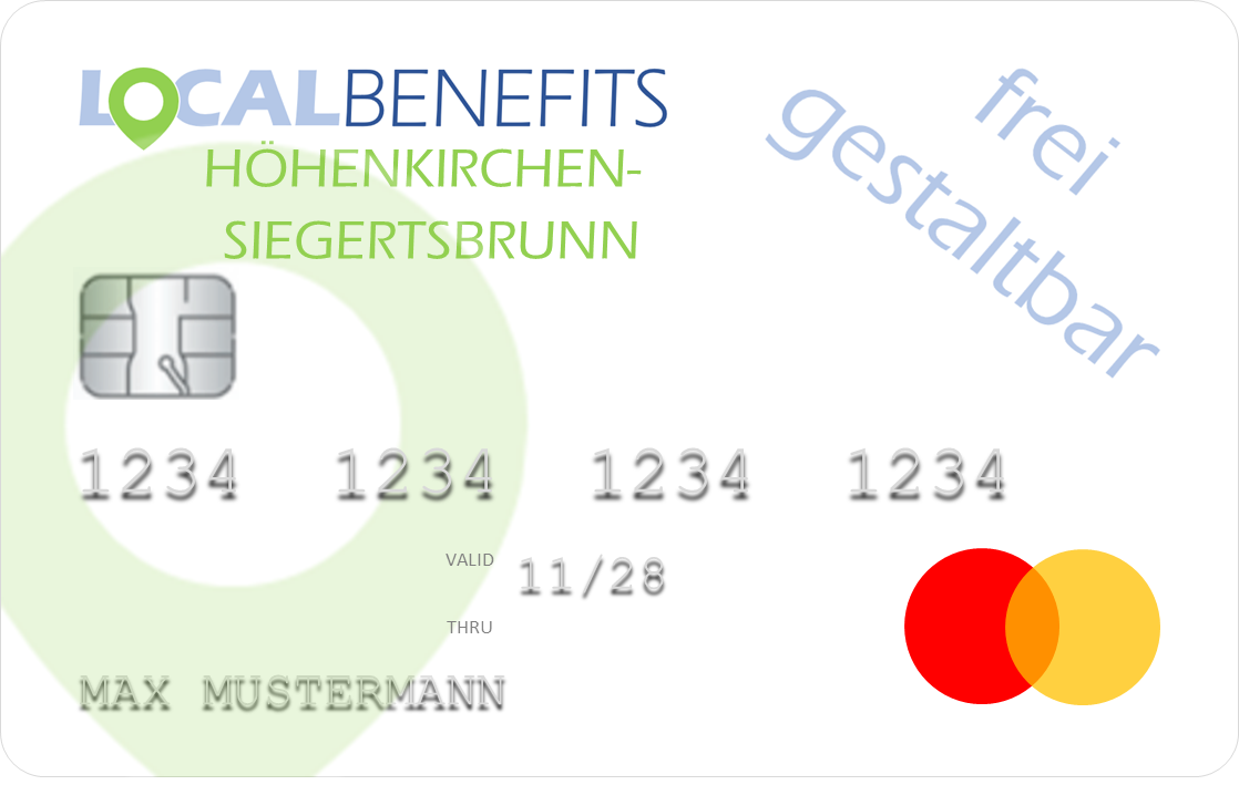 LOCALBENEFITS Guthabenkarte, mit der der steuerfreie Sachbezug (€50) in Höhenkirchen-Siegertsbrunn bei über 60 lokalen Partnern genutzt werden kann.