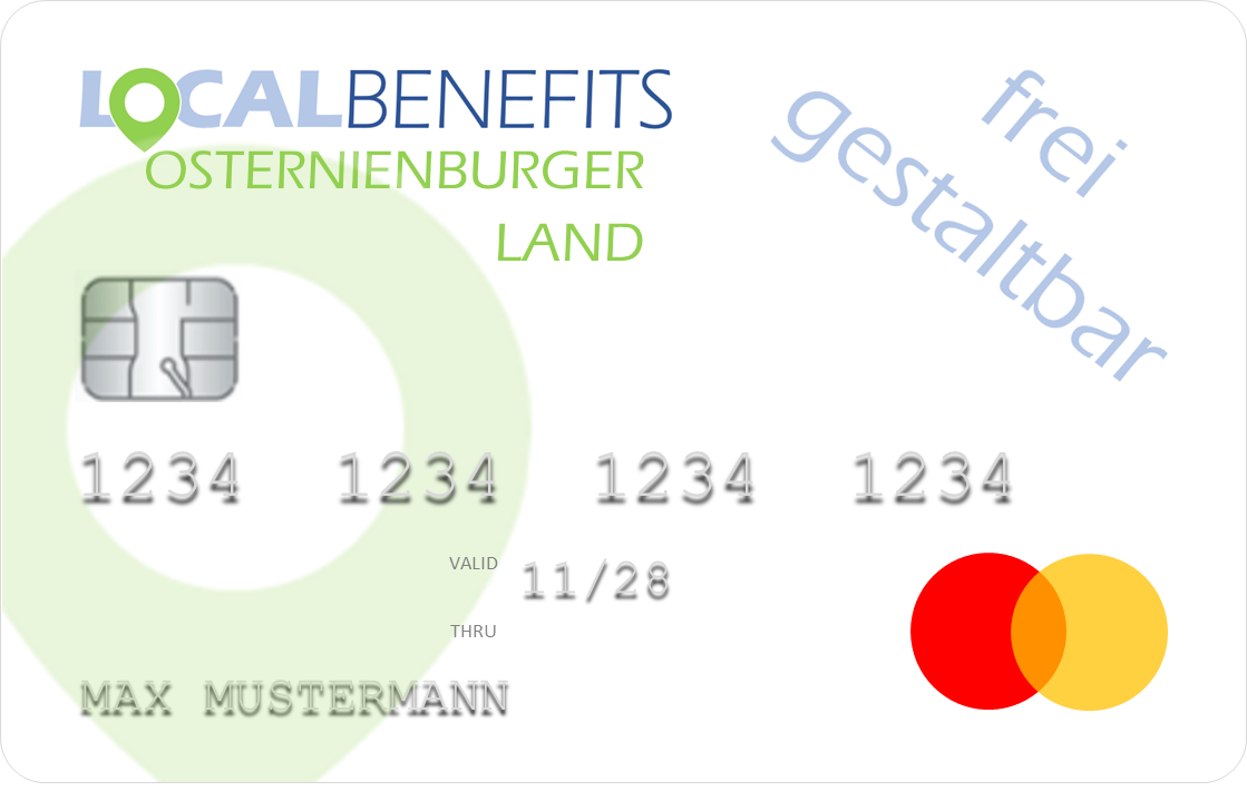 LOCALBENEFITS Guthabenkarte, mit der der steuerfreie Sachbezug (€50) in Osternienburger Land bei über 10 lokalen Partnern genutzt werden kann.