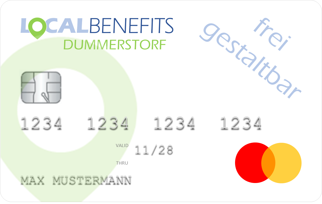 LOCALBENEFITS Sachbezugskarte, mit der Sie bei über 20 lokalen Händlern in Dummerstorf den steuerfreien Sachbezug (€50) nutzen können.