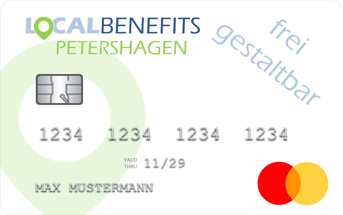 LOCALBENEFITS Guthabenkarte, mit der der steuerfreie Sachbezug (€50) in Petershagen (Brandenburg) bei über 80 lokalen Partnern genutzt werden kann.