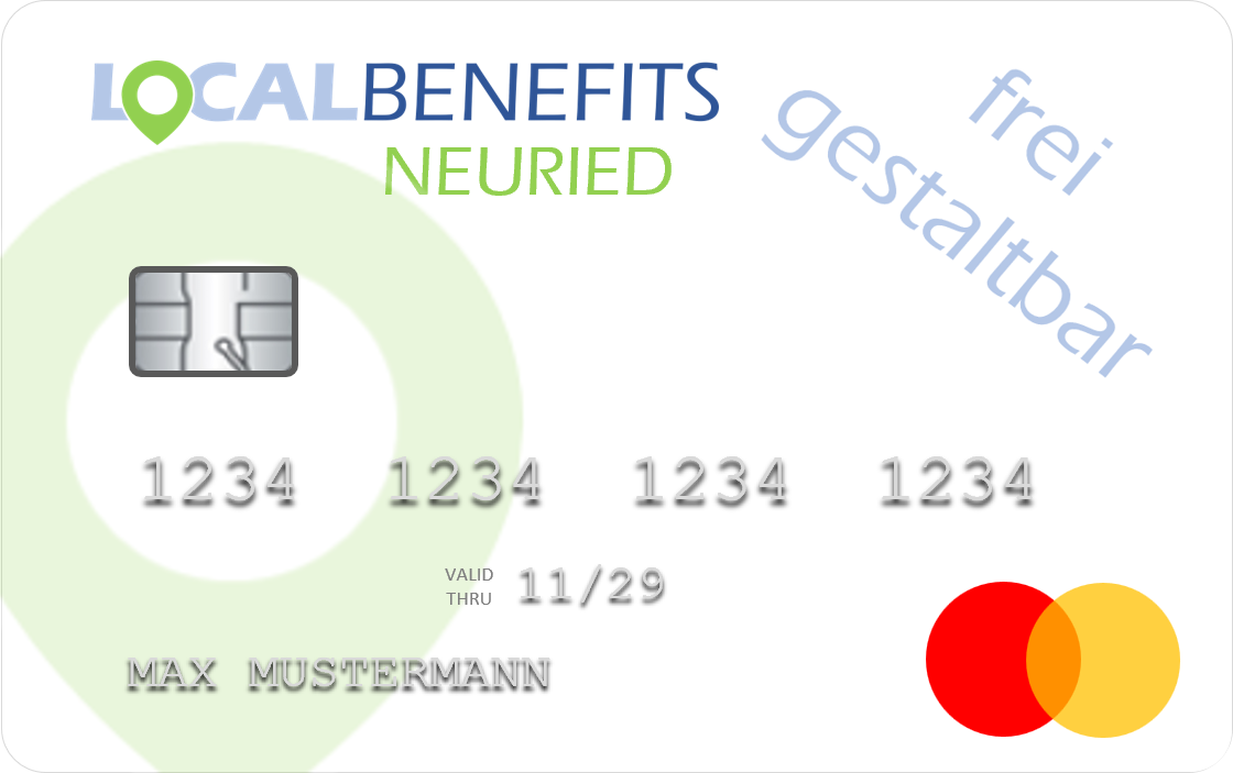 LOCALBENEFITS Guthabenkarte, mit der der steuerfreie Sachbezug (€50) in Neuried (Bayern) bei über 50 lokalen Partnern genutzt werden kann.