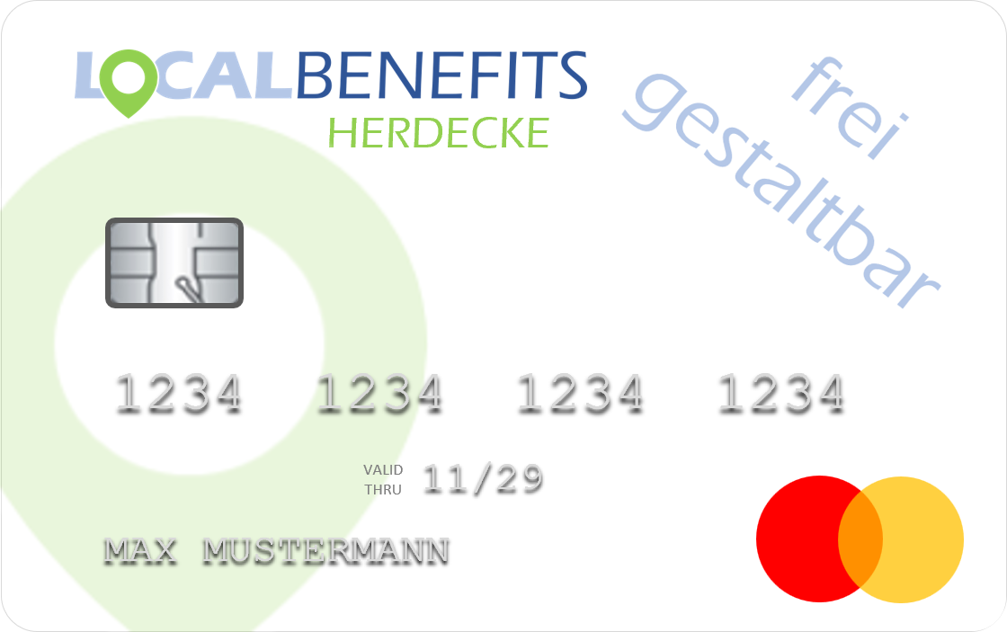 LOCALBENEFITS Sachbezugskarte, mit der Sie bei über 130 lokalen Händlern in Herdecke den steuerfreien Sachbezug (€50) nutzen können.