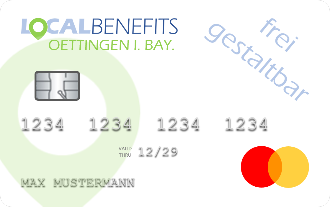 LOCALBENEFITS Guthabenkarte, mit der der steuerfreie Sachbezug (€50) in Oettingen bei über 40 lokalen Partnern genutzt werden kann.